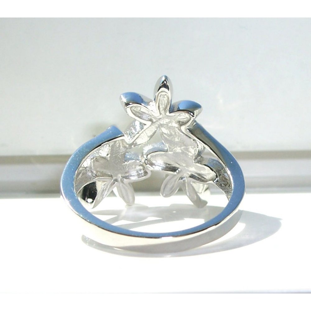 925 STERLING SILVER Lab Created Blue Fire Opal Hawaiian Plumeria Ring - Picture 10 of 16